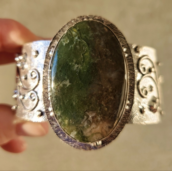 New Indian Moss Agate 925 Silver Cuff Bracelet. - Picture 16 of 16